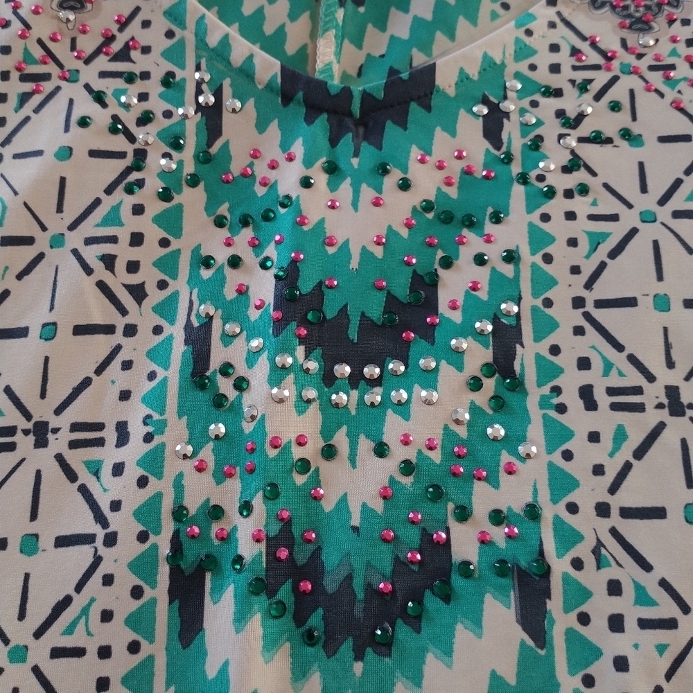 Style & Co Multi Colored V Neck Slit Sleeve Top L - Picture 6 of 10